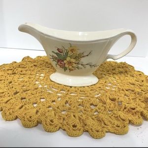 Vintage Edwin Knowles scalloped gravy boat featuring a spring floral design